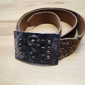 Martin Dingman Mens Leather Belt 36 Silver Belt Buckle Made In Italy